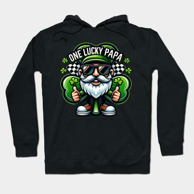 One Lucky Papa Cool Bearded Sunglasses Shamrock Racing Checkered Flag Irish St Patrick's Day St Paddy's Day Clover Hoodie by Carantined Chao$